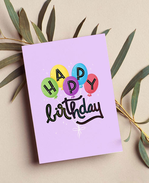 Rainbow Balloons Birthday Card