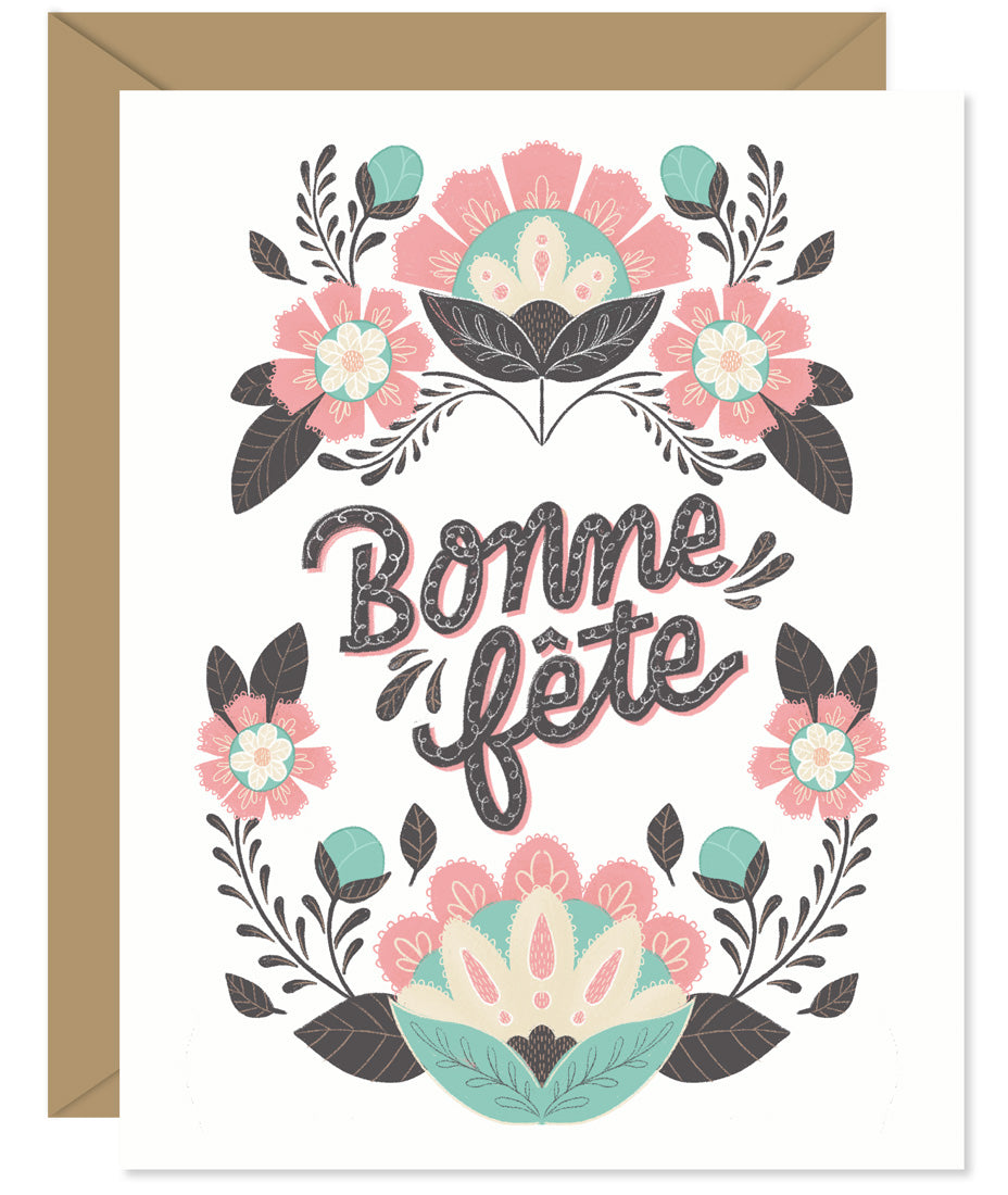Bonne Fete French Birthday Card  - hand lettered greeting card from Hello Sweetie in Halifax, Nova Scotia by Hello Sweetie Design