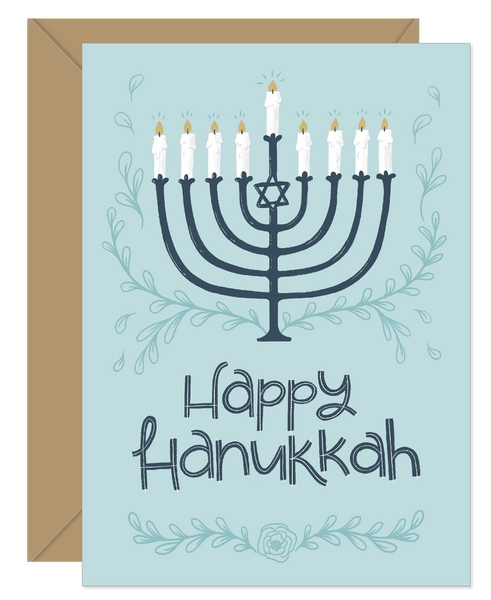Blue Menorah Hanukkah Holiday Card