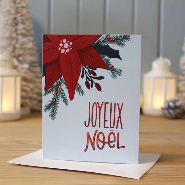 Joyeux Noel Poinsettia Holiday Card