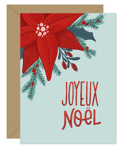 Joyeux Noel Poinsettia Holiday Card