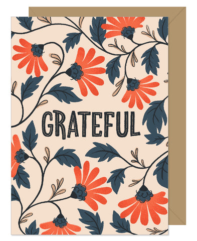 Grateful Vintage Floral Hand Lettered Card by Hello Sweetie Design