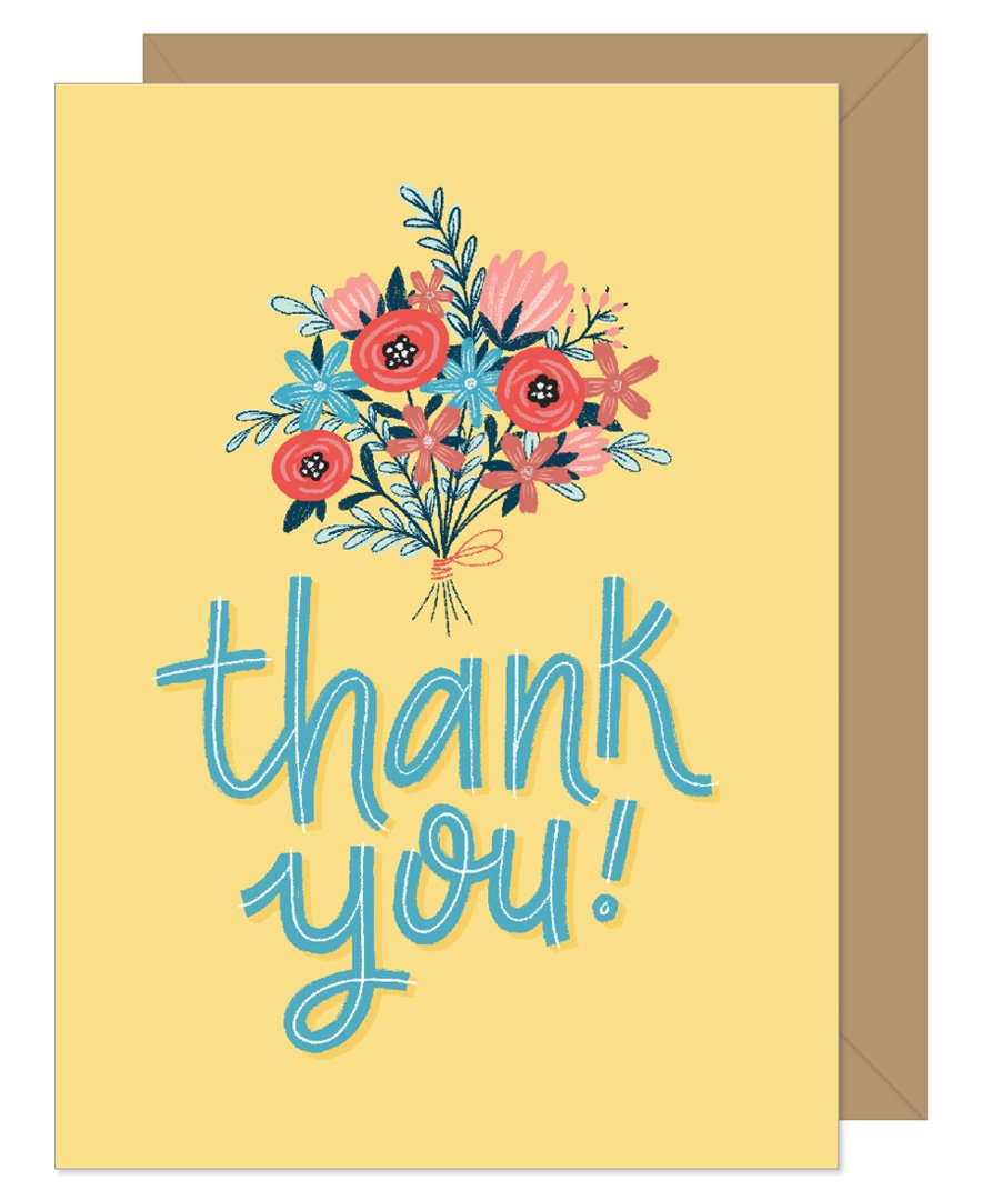 Thank You Bouquet in Yellow Hand lettered card by Hello Sweetie