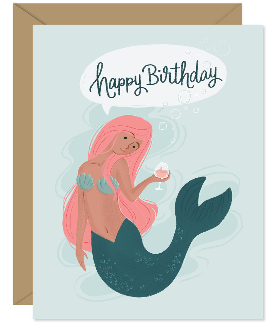 Mermaid Rose Happy Birthday Card illustrated and hand-lettered birthday card from the Hello Sweetie line, packaged and printed in Halifax, Nova Scoita