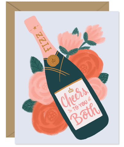 Cheers to you both illustrated champagne wedding card - Hand lettered and illustrated by Hello Sweetie printed and packaged in Halifax, Nova Scotia