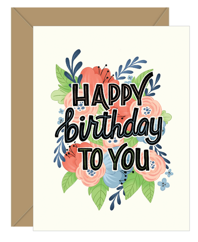 NEW! Happy Birthday To You Blue/Pink Floral Birthday Card